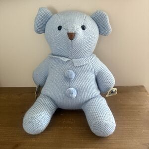 Vintage Blue Knit Teddy Bear 1984 Plush Toy with Tags Heartine Snuggables
